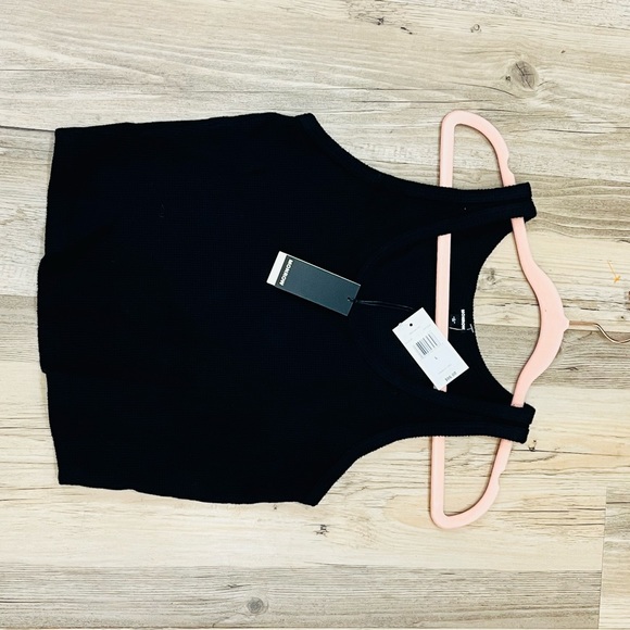 NWT Monrow - Brushed Thermal Cropped Scoop Tank black sz Large - Picture 4 of 9